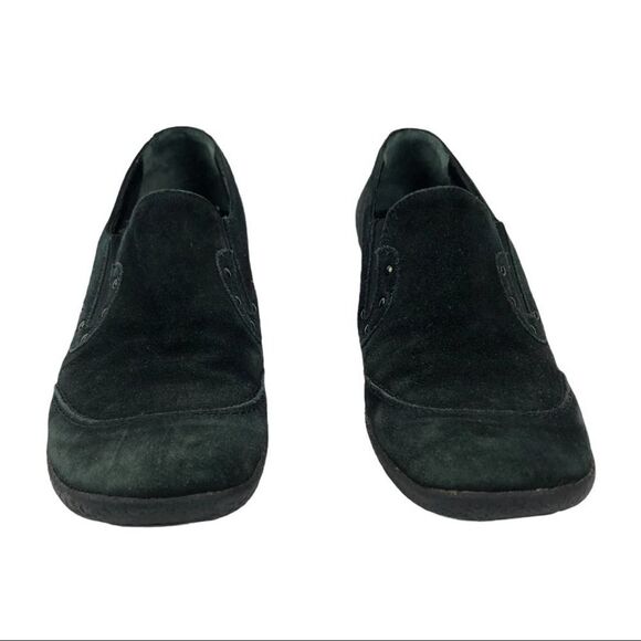 Aquatalia Greenish black Suede Leather Studded Wedge Loafers 8.5 Western - Picture 4 of 12